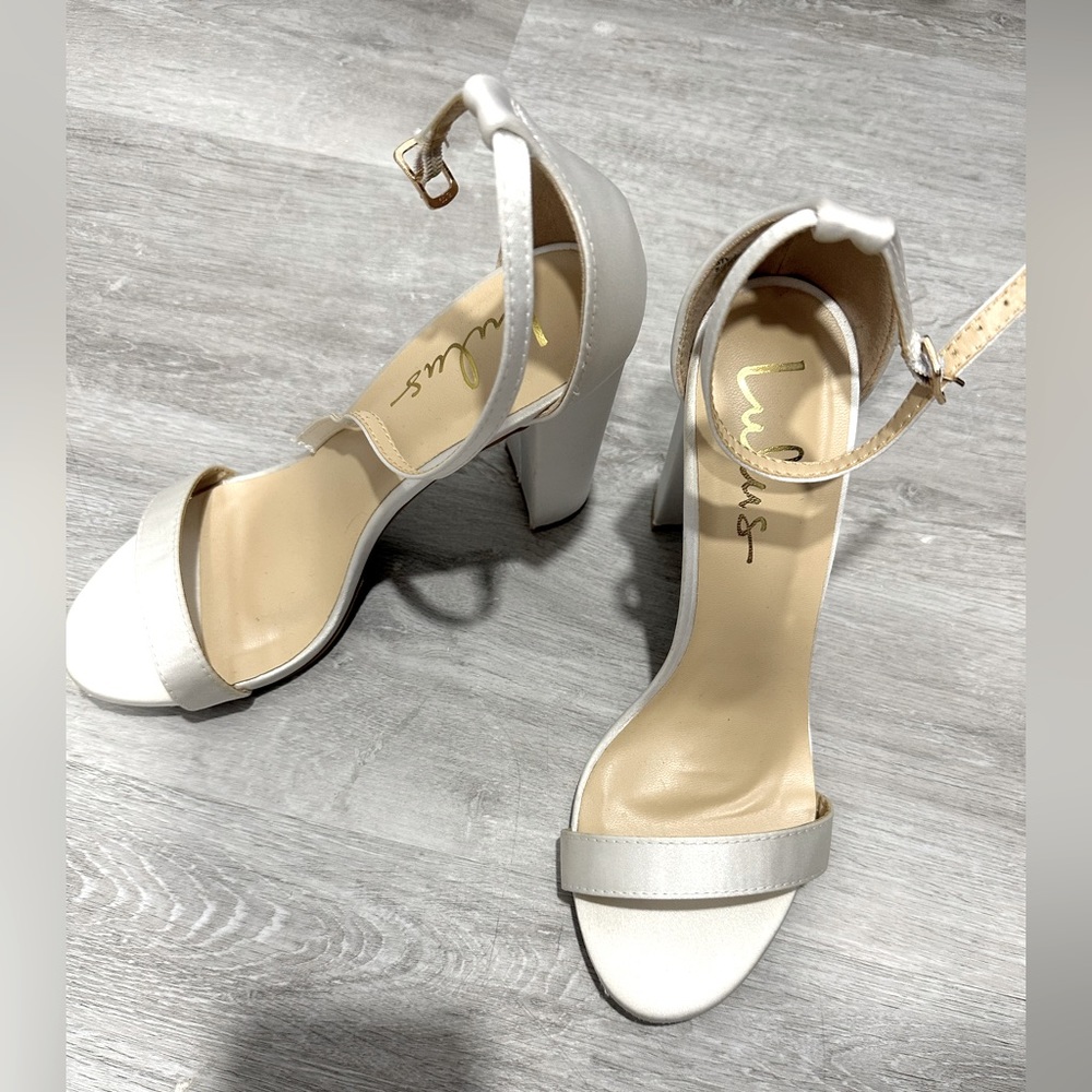 Ivory Satin Ankle Strap Heels